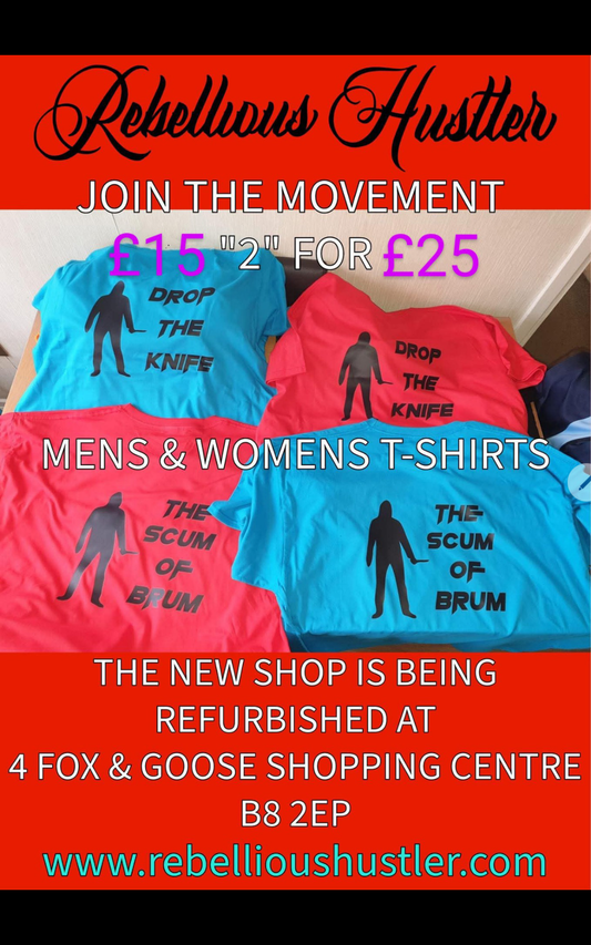 DROP THE KNIFE & THE SCUM OF BRUM UNISEX T'SHIRTS